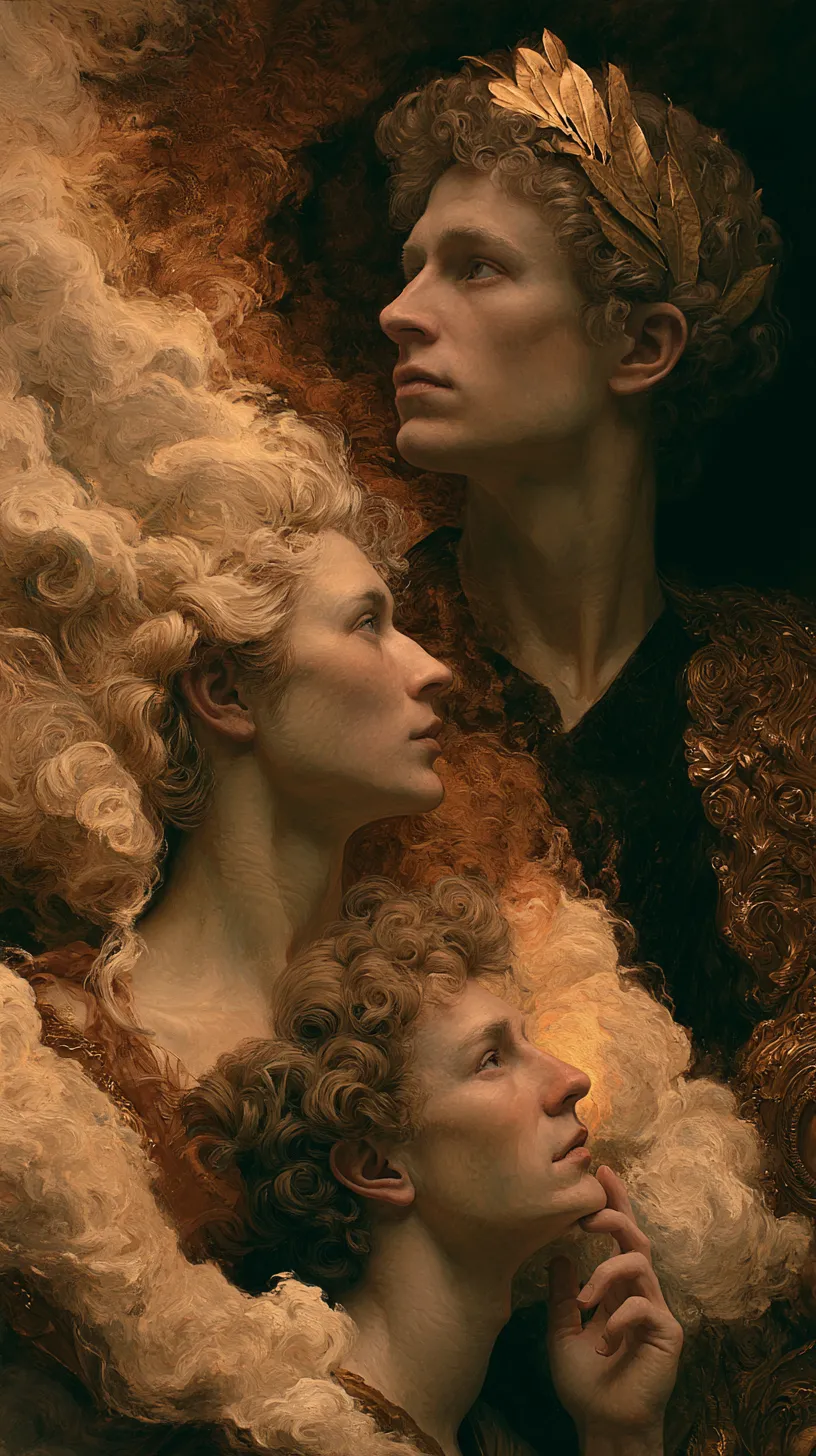 Painting of figures in intricately gilded garments, worked gold catching the light.